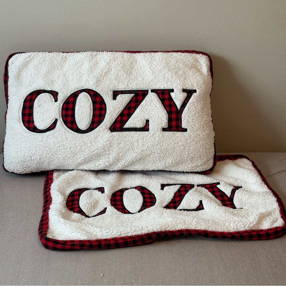 COZY Pillow Covers Red and Black Checked / Soft Faux Sherpa / Jingles & Joy Bran